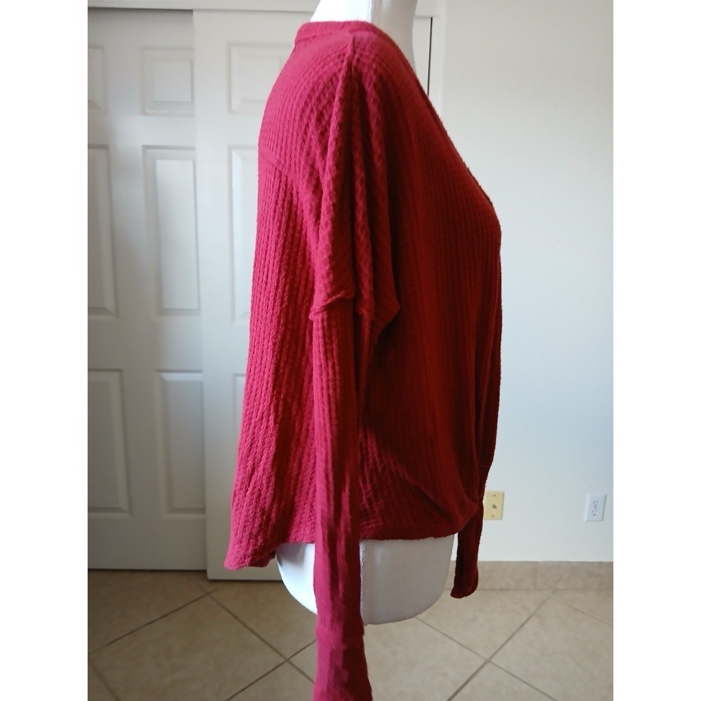 KNOX ROSE Waffle Knit Dropped Shoulder Blouse Topβ Small Front Knot Lace Back - Picture 3 of 16